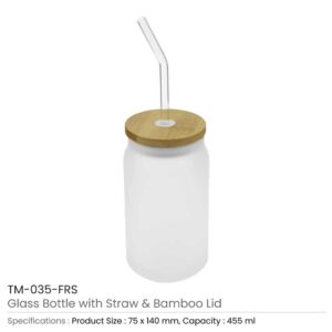 Glass Bottle with Straw and Bamboo Lid - Image 3