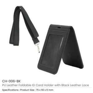 PU Leather Foldable ID Card Holder with Lace & Hook - Image 3