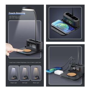 Desk Lamp with 15W Wireless Charger, Clock and Pen Holder - Image 3