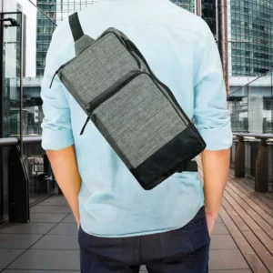 Sling Crossbody Bags in Grey and Black Polyester Material - Image 7