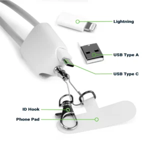4 in 1 Lanyard Charging Cable 60W, 120cm Long with Hook for ID Card and Phone Pad - Image 6