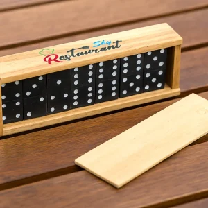 Domino Set Game in Wooden Slide Box – 28 Black Wooden Pieces - Image 3