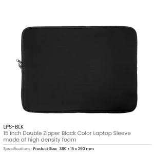 15-Inch Laptop Sleeve, Double Zipper in Black Color - Image 3