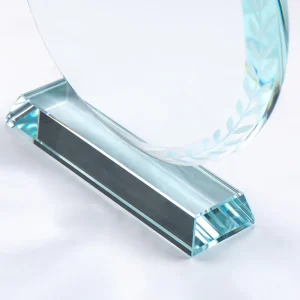 Round Clear Crystal Award with Engraved Leaves - Image 5