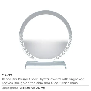 Round Clear Crystal Award with Engraved Leaves - Image 6