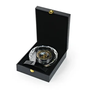 Round Crystal Clock Awards with Oval Glass Base in Box - Image 8