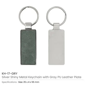 Silver Shiny Metal Keychains with Laserable PU Leather Plate - Image 6