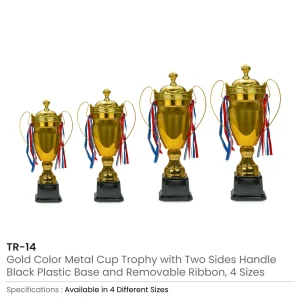 Metal Close Cup Trophies with Two-Sided Handle & Attached Ribbons - Image 7